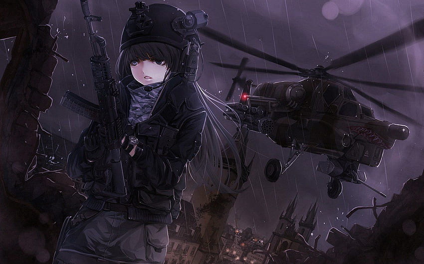 Headphones rifles soldiers video games guns cityscapes dark army, Dark Military HD wallpaper