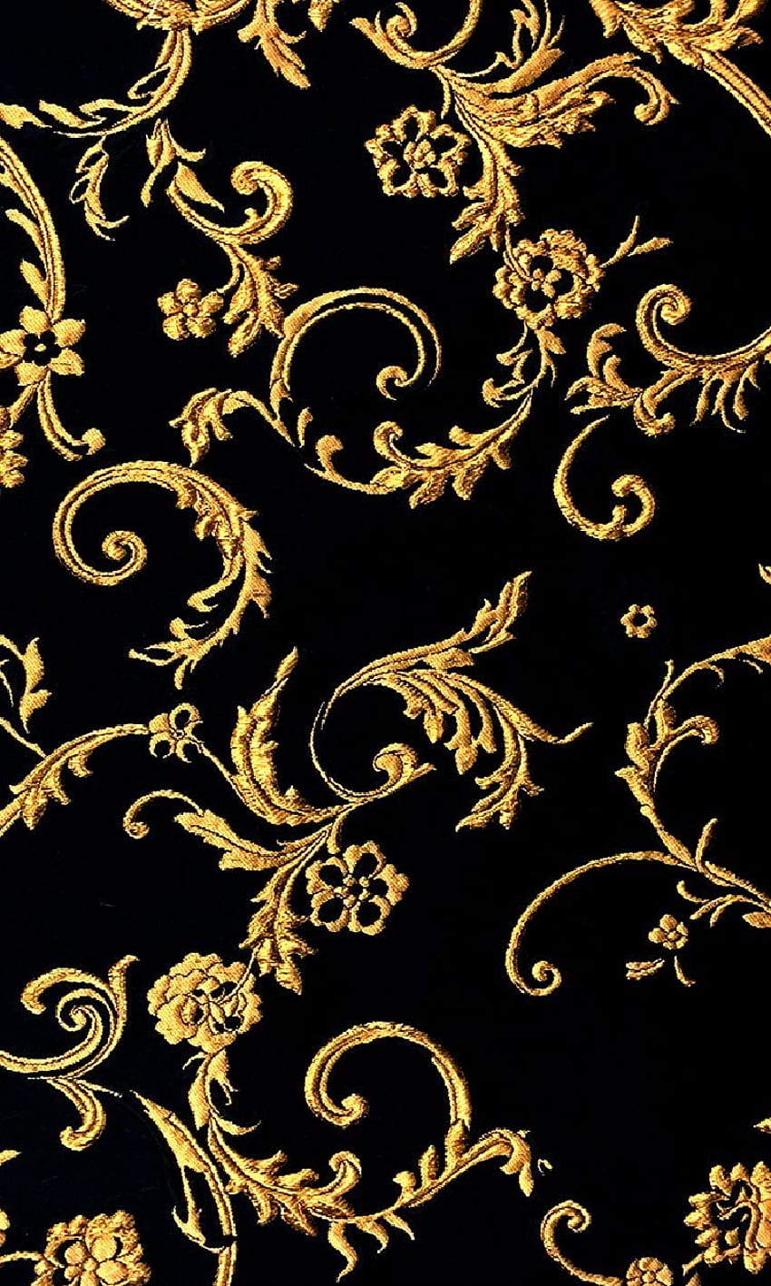 Богато украсен златен филигранен брокат върху черна копринена смес. Черна и златна естетика, златна естетика, злато HD тапет за телефон