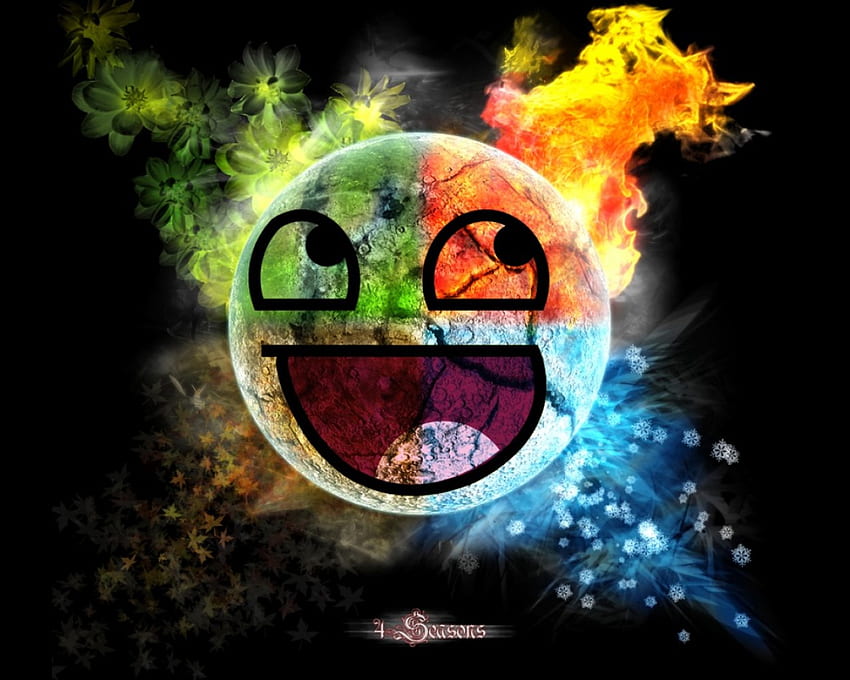 Elemental Smiliey, earth, 3d, smile, air, elements, water, fire HD wallpaper