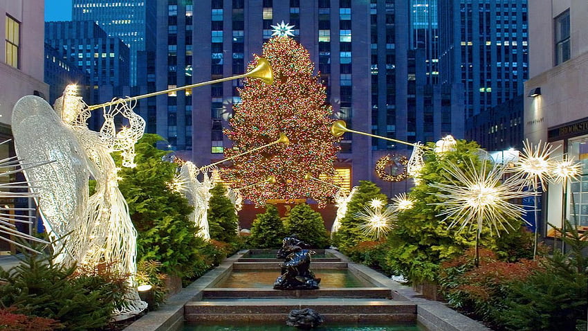 New York Noel - Rockefeller Center Noel Ağacı Yapboz - & Arka Plan HD duvar kağıdı