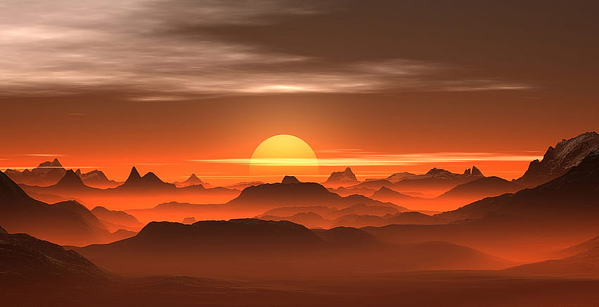 Zachód słońca, mgła, pustynia, horyzont Tapeta HD