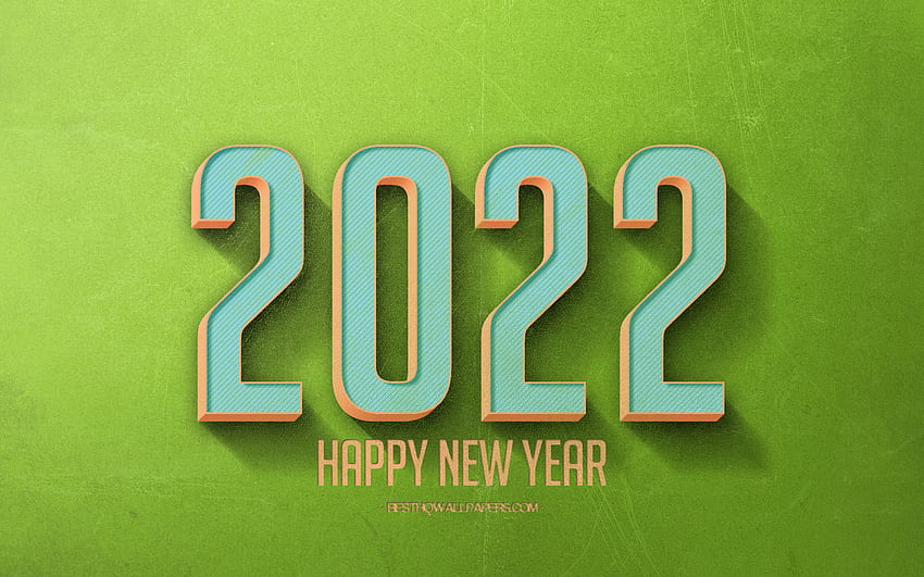 2022 Retro zielone tło, 2022 koncepcje, 2022 zielone tło, Szczęśliwego Nowego Roku 2022, sztuka retro 2022, Nowy Rok 2022 Tapeta HD