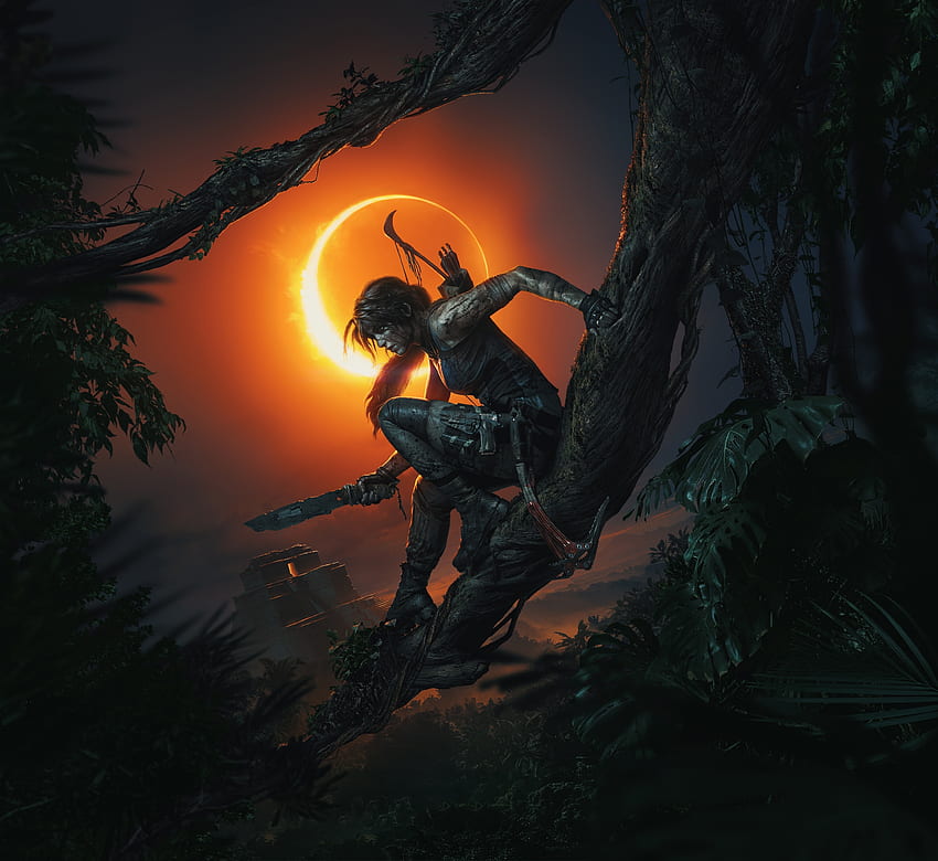 Shadow of the Tomb Raider, видео игра, тъмно, нощ, Лара Крофт HD тапет