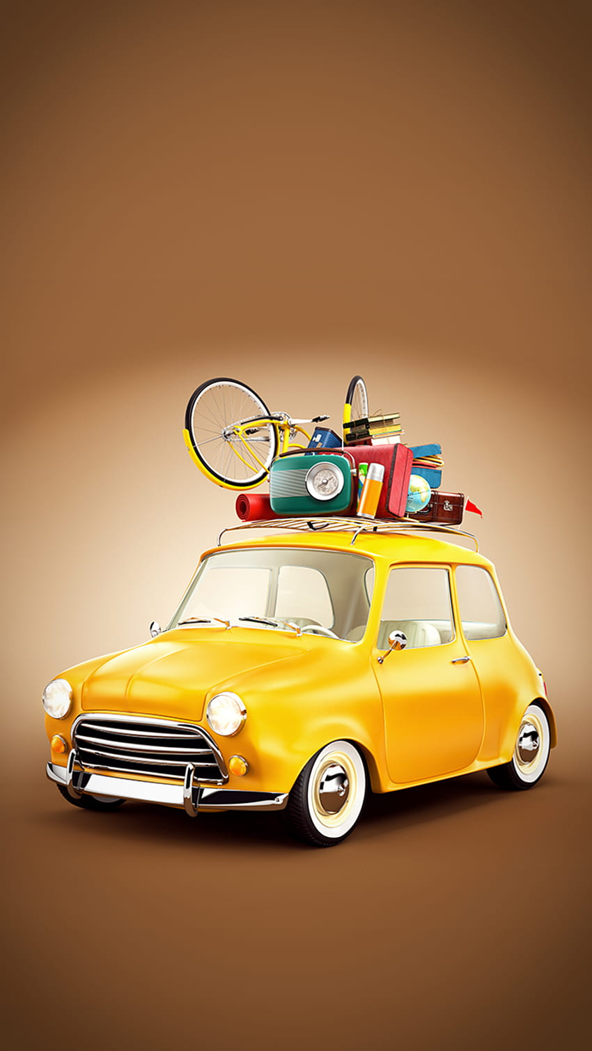 Ƒ↑ДОкоснете и вземете приложението! Art Creative Car Travel Vacation Holiday Fun Yellow iPhone 6 HD тапет за телефон