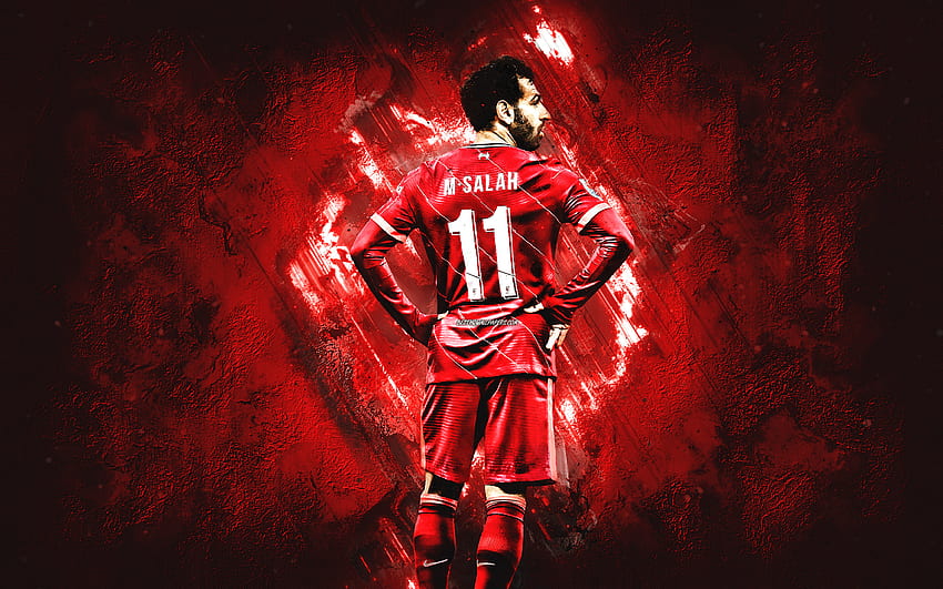 Mohamed Salah, Liverpool FC, red stone background, Premier League, England, football, Salah Liverpool HD wallpaper