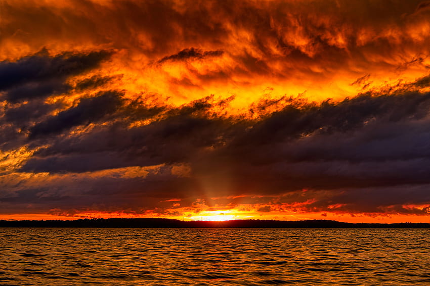 ธรรมชาติ น้ำ พระอาทิตย์ตก ทะเล เมฆ ขอบฟ้า วอลล์เปเปอร์ HD