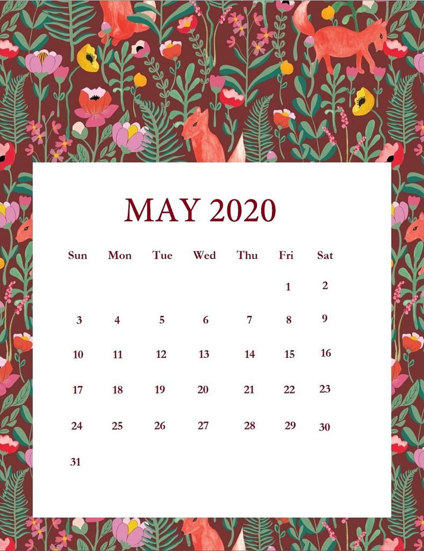 Cute May 2020 Calendar PDF Word Excel Printable Blank Template HD phone wallpaper