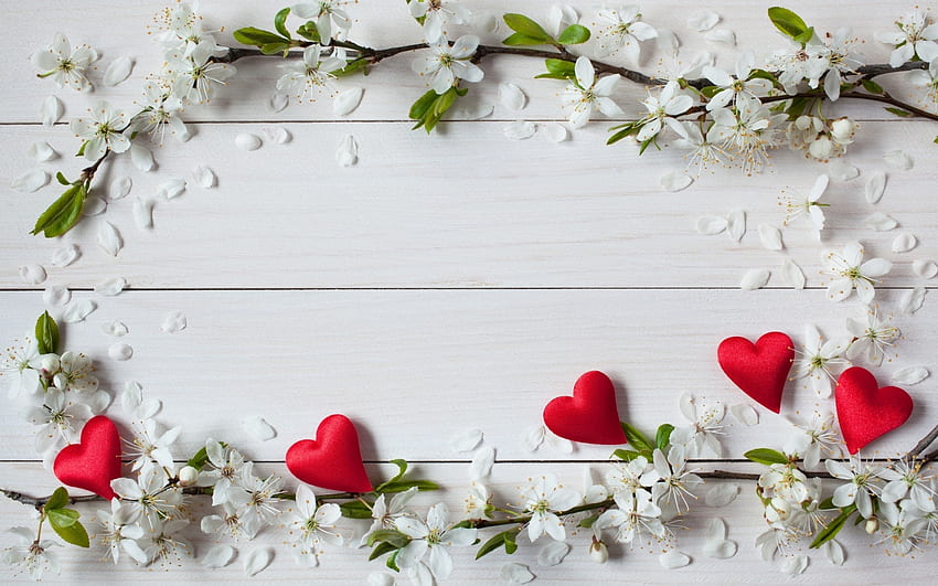 Честит Свети Валентин!, валентин, бяло, дърво, цвете, червено, картичка, сърце HD тапет