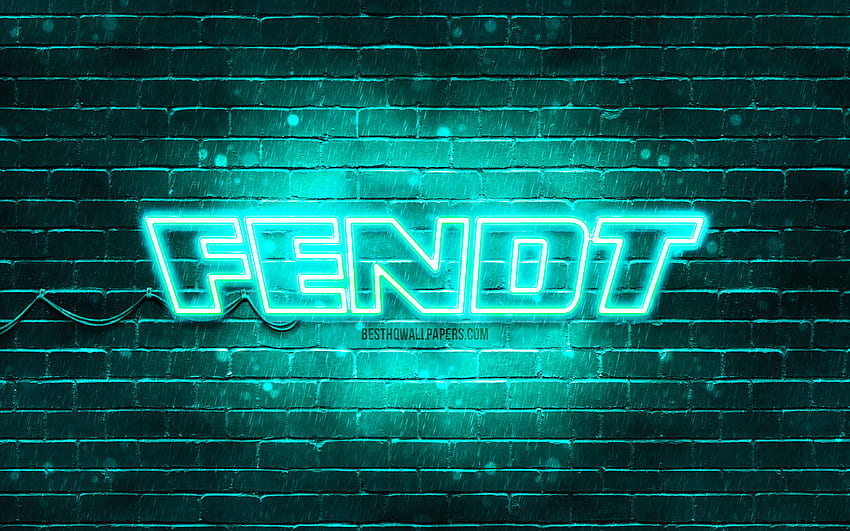 Fendt turkuaz logosu, turkuaz brickwall, Fendt logosu, markalar, Fendt neon logosu, Fendt HD duvar kağıdı