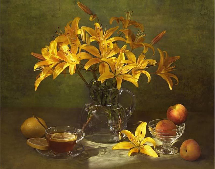 お茶、お花、お茶、アレンジメント、百合のどなたでも 高画質の壁紙