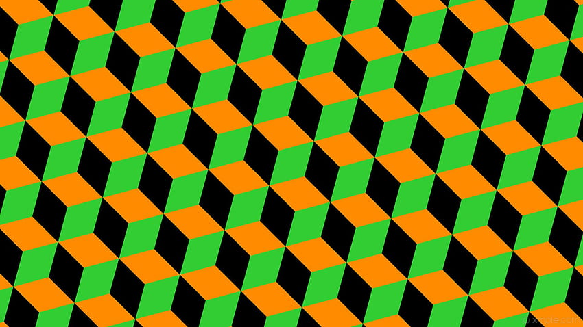 เขียว ดำ ส้ม 3D Cubes เขียวมะนาว เข้ม - ฟ้า - วอลล์เปเปอร์ HD