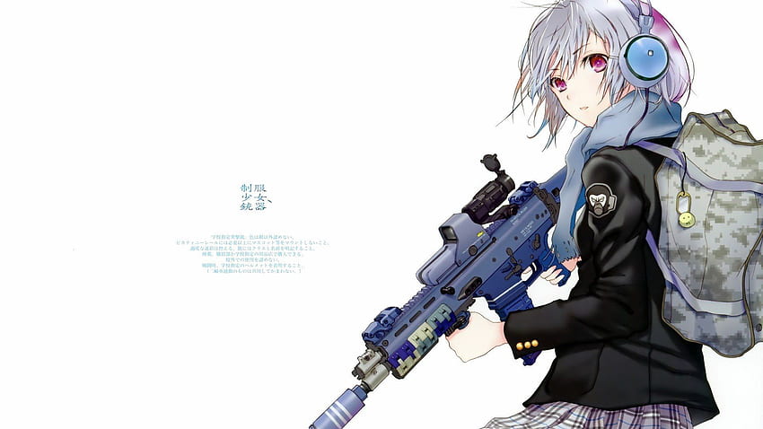 Guns weapons Fuyuno Haruaki artwork simple background 애니메이션 소녀, 군대 HD 월페이퍼