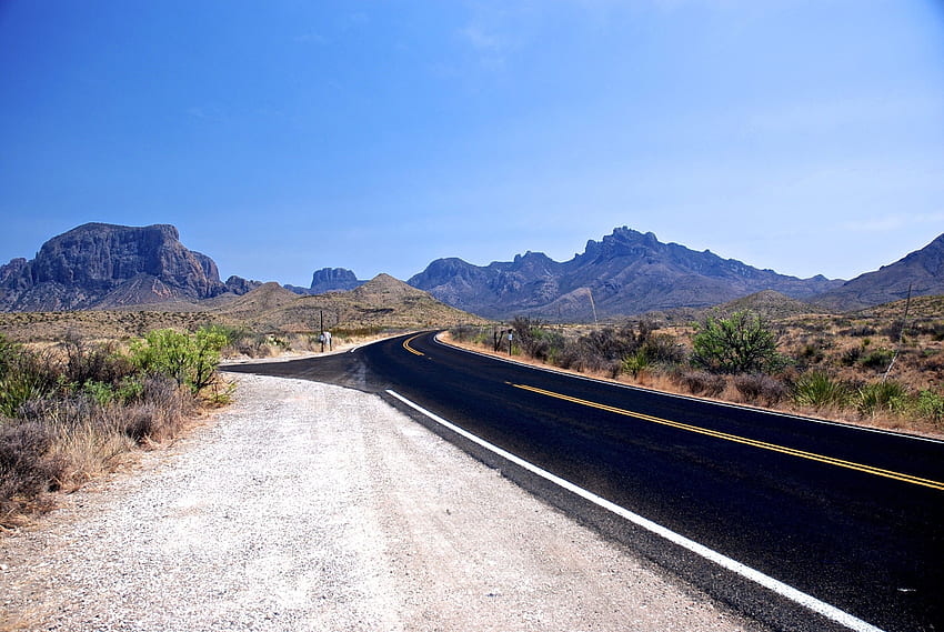 desierto, carretera, montaña, paisaje, texas, parque nacional fondo de pantalla