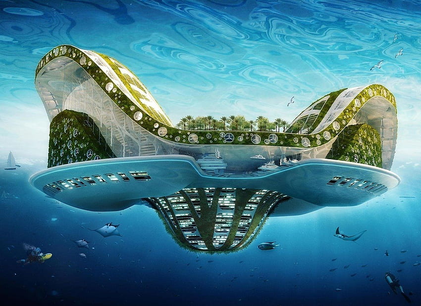 LILYPAD, A FLOATING ECOPOLIS FOR CLIMATE REFUGEES 2100 HD wallpaper