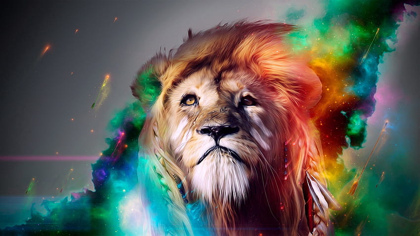 Abstract, Smoke, Multicolored, Motley, Muzzle, Lion, Big Cat HD wallpaper