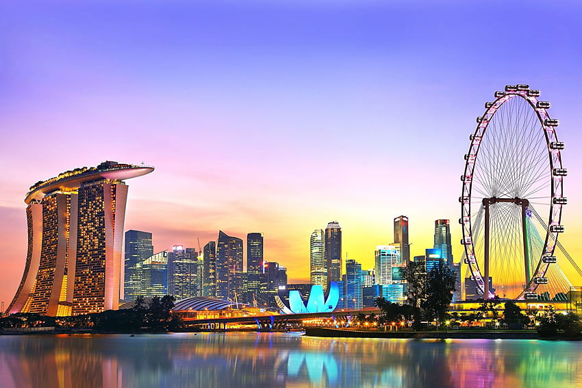 Singapore Marina Bay Sands Ruota panoramica Sera Città Sfondo HD