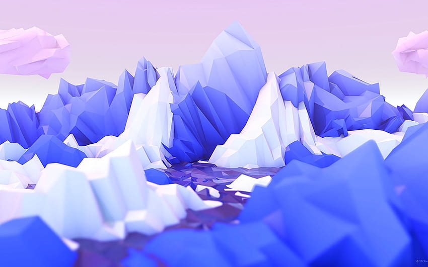 polygon, mountains, art, lilac, white HD wallpaper
