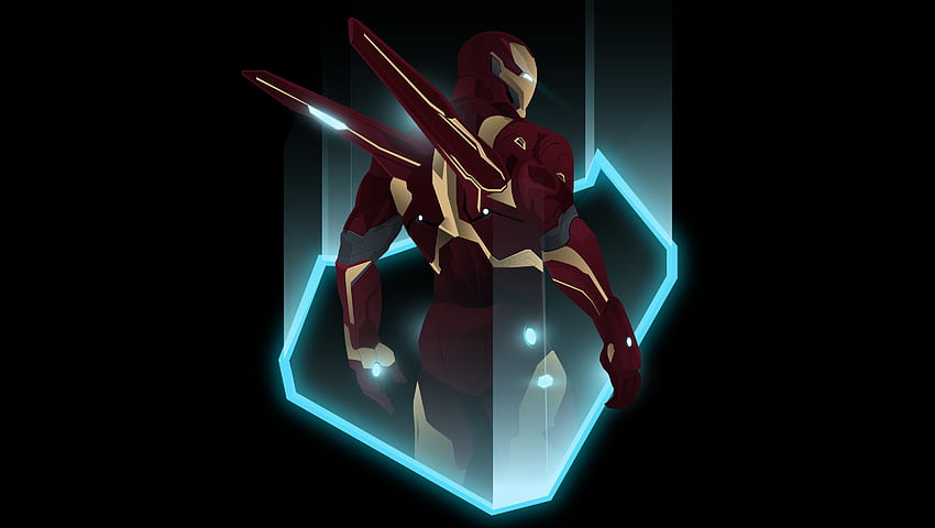 Iron Man, Latar belakang gelap, Ilustrasi, Hitam, Iron Man Neon Wallpaper HD