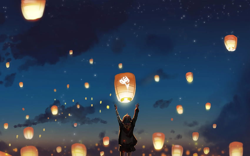 Lantern Night Clouds Lights Anime Stars Macbook Pro Retina , , Background, and, MacBook Pro Aesthetic HD wallpaper
