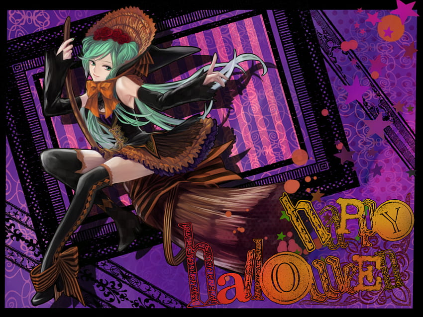 selamat halloween, ungu, warna, rambut hijau, rambut panjang, pakaian Wallpaper HD
