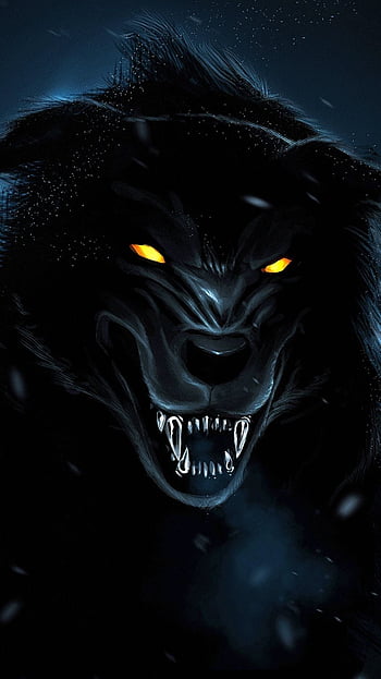 Illustration, wolf, orange eyes, midnight, Werewolf, darkness ...