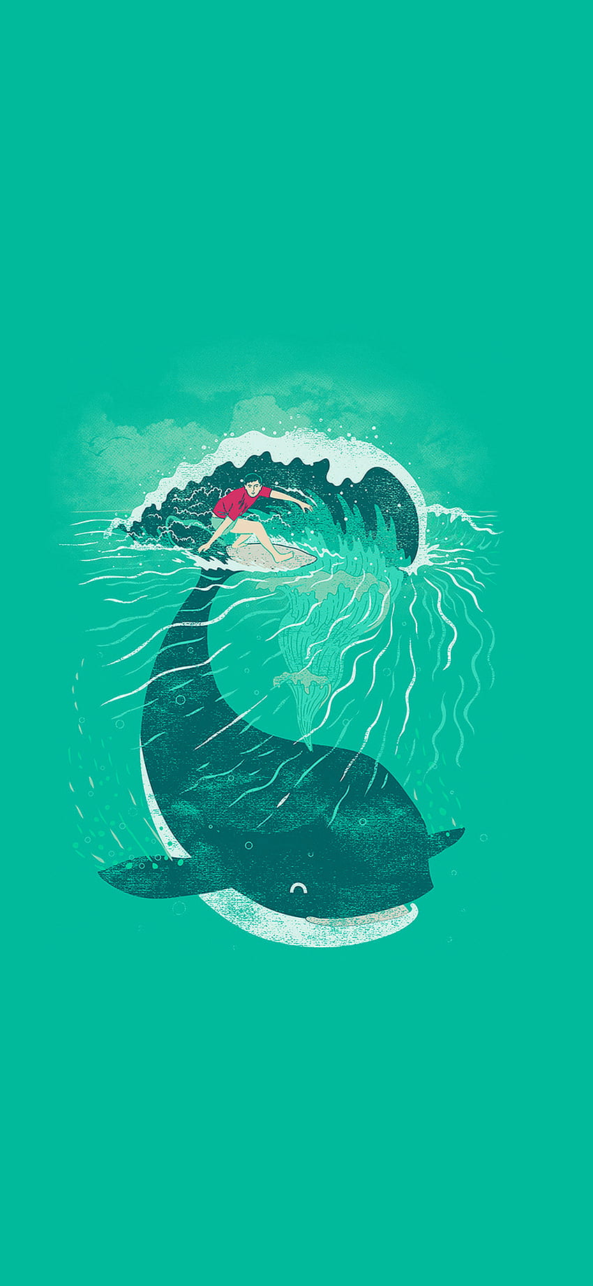 Whale Surfer Wave Animal Illust Art Sea, Cute Cartoon Whale HD phone wallpaper