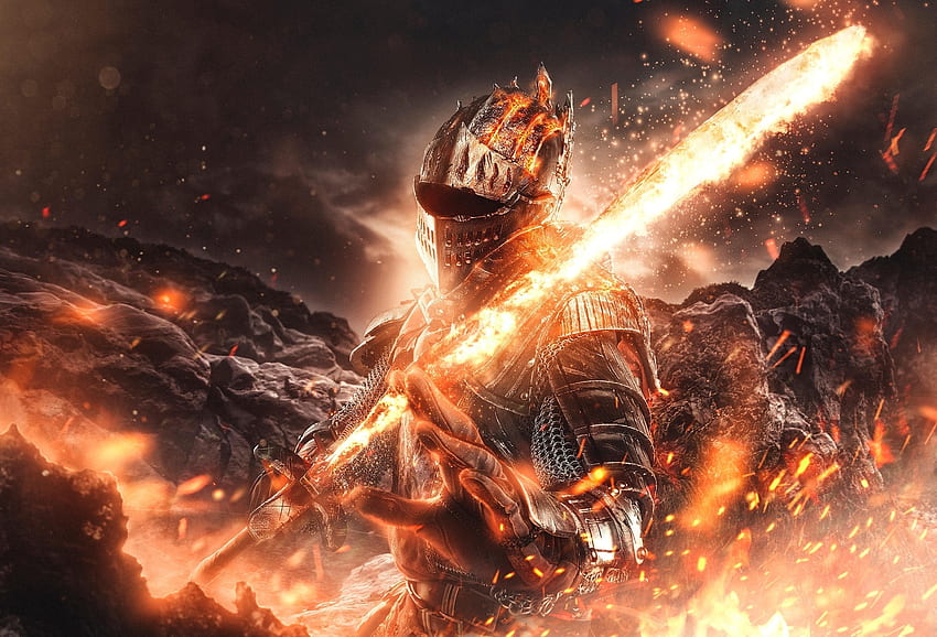 Fire and sword, Dark Souls, video game, warrior HD wallpaper