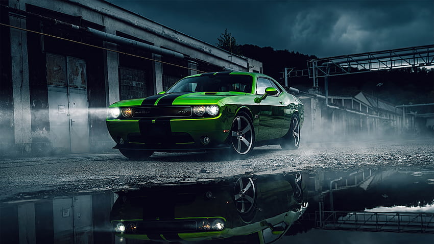 Dodge Challenger verde, muscle car, 2020 Sfondo HD