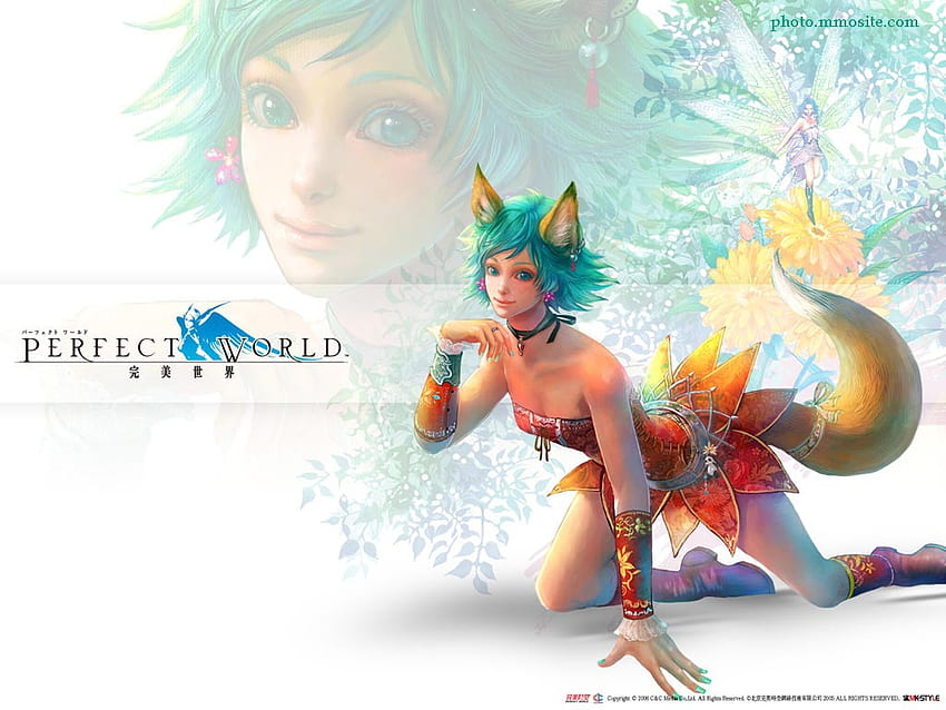 Foxgirl, perfect world, fantasy, game, ears, girl, orange HD wallpaper