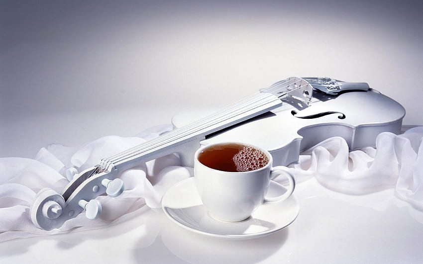 white violin and tea cup - Violin, Coffee , New, Awesome Violin HD wallpaper