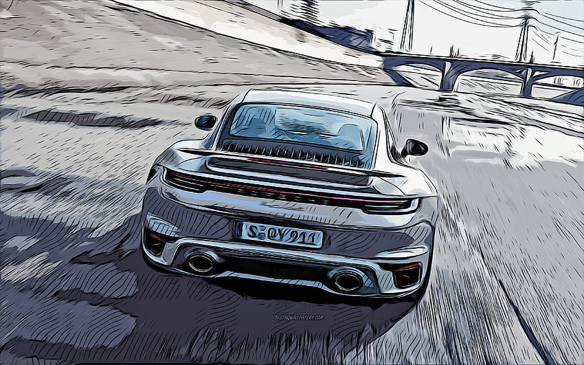 Porsche 911 Turbo S, , vector art, Porsche 911 Turbo S drawing, creative art, Porsche 911 Turbo S art, vector drawing, abstract cars, car drawings, Porsche HD wallpaper