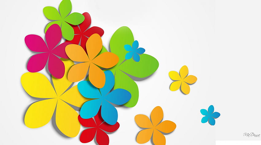 Bright Flowers, cut outs, colorful, abstract, bright, flowers, paper HD wallpaper