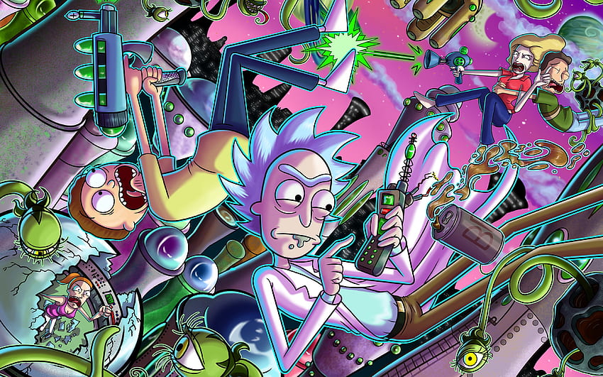 Characters from Rick and Morty in battle Ultra HD wallpaper