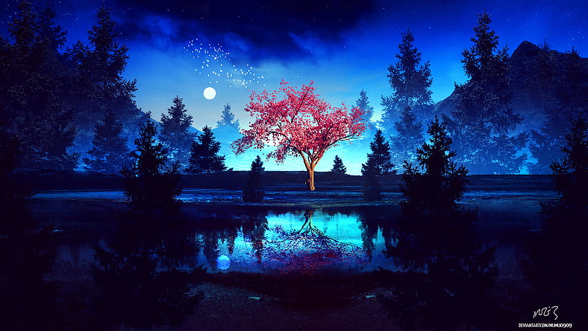 ArtStation - Minimalist Wallpaper 4K - Blue Nature Night Landscape  (multi-device)