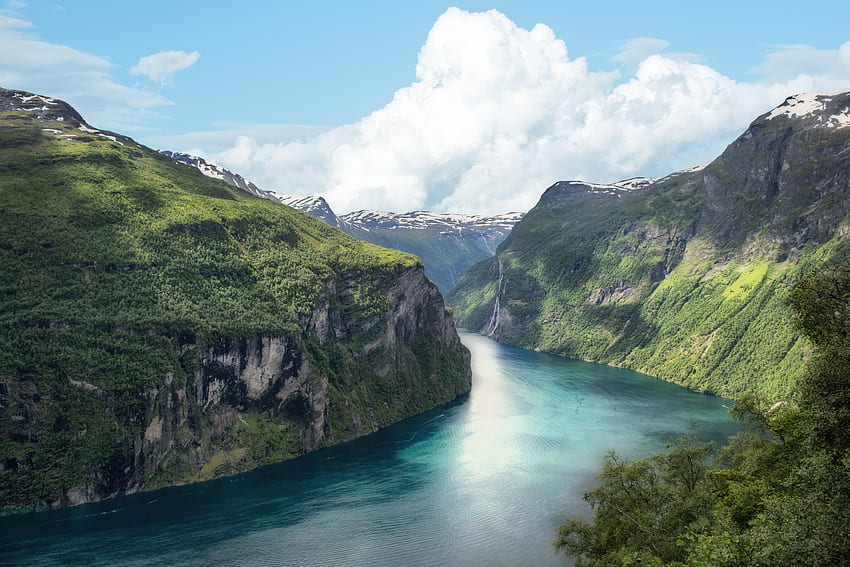 Fiordo, Norvegia, montagne, fiume, natura Sfondo HD