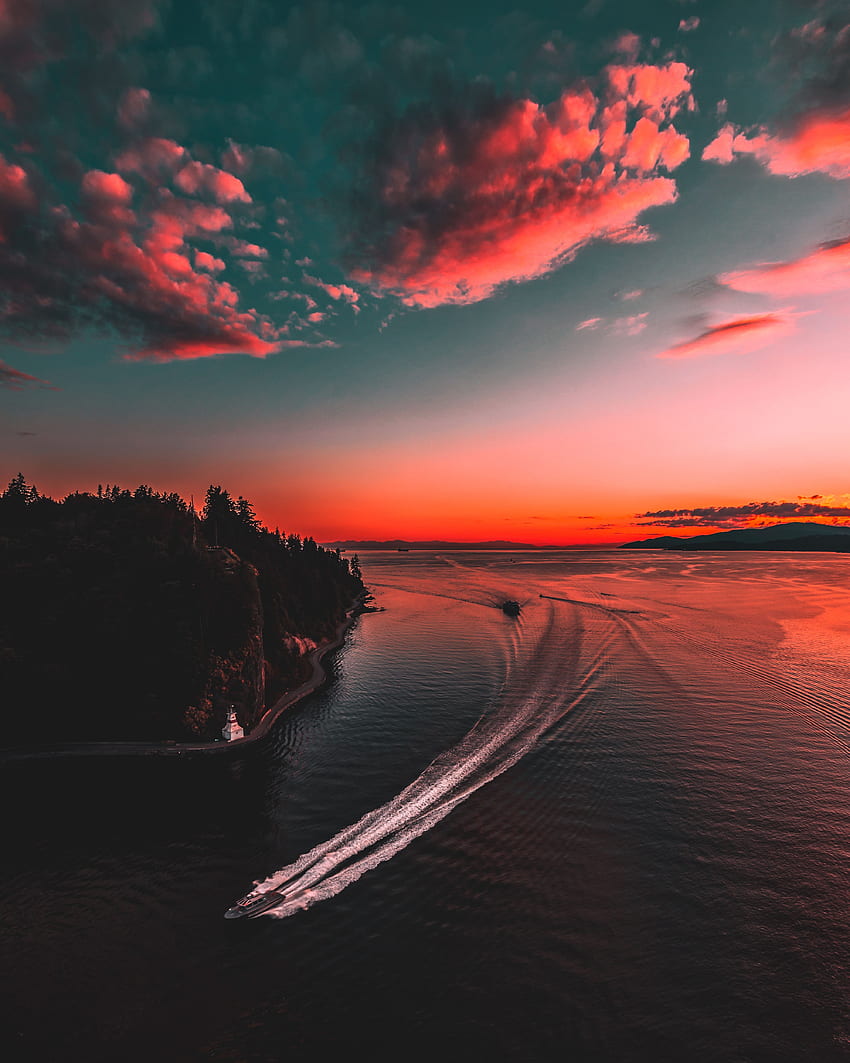 Alam, Matahari Terbenam, Langit, Laut, Cakrawala, Kanada, Kapal Pesiar, Vancouver wallpaper ponsel HD