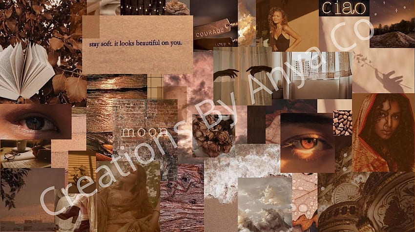 Collage di digitale estetico marrone, estetica marrone morbida Sfondo HD