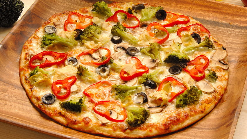 ベジタリアン ピザ、おいしい、食品、野菜、ピザ 高画質の壁紙