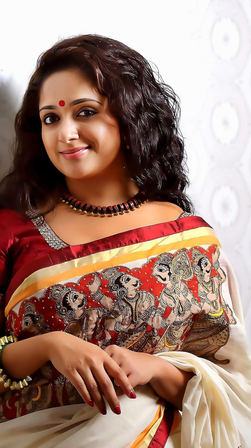 Kavya madhavan, actriz malayalam, belleza sari fondo de pantalla del teléfono