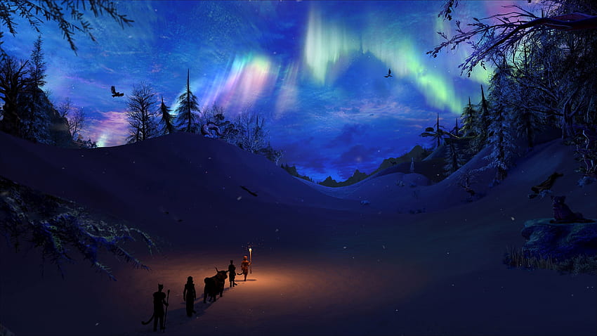 Nordlichter, Landschaft, The Elder Scrolls V: Skyrim HD-Hintergrundbild