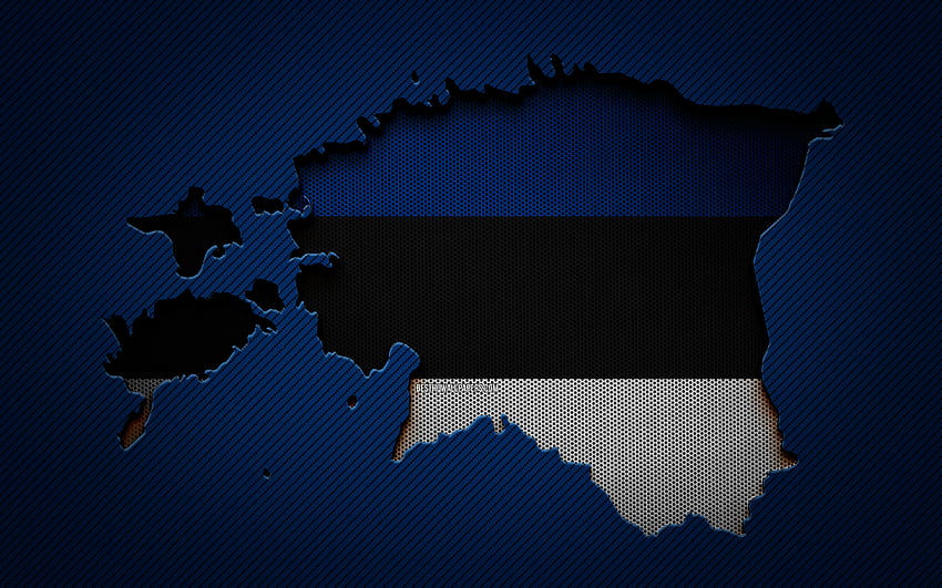 Carte de l'Estonie, , Pays européens, drapeau estonien, fond de carbone bleu, silhouette de carte de l'Estonie, drapeau de l'Estonie, Europe, carte estonienne, Estonie, drapeau de l'Estonie Fond d'écran HD