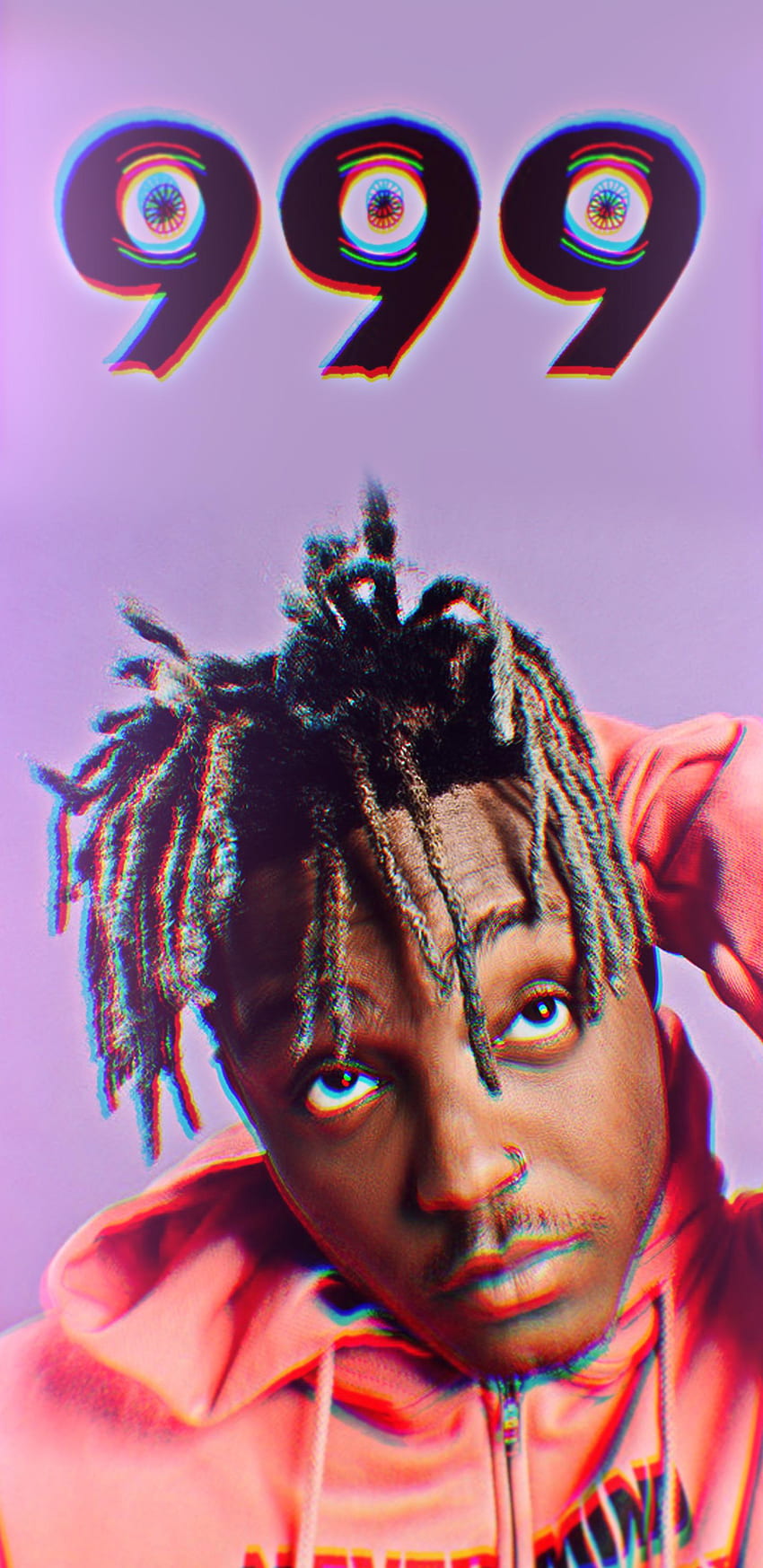 i made this juice wrld wallpaper edit and thought I'd share it with you  here ❤️ 999 forever 🕊️ (p.s: the letters on the red moon behind him are  all of his