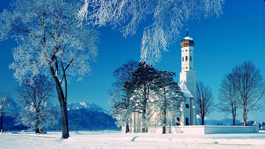 Snowy church. Winter background, Christmas , Winter HD wallpaper