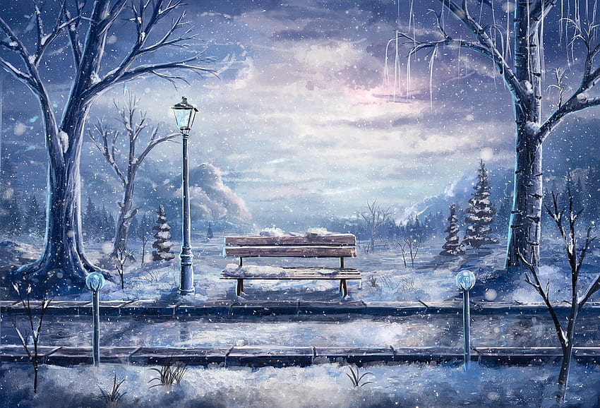 Natura Piękny śnieg Winter Park Wonderland 3D - Anime Zimowa sceneria - i tło, zimowe czytanie Tapeta HD