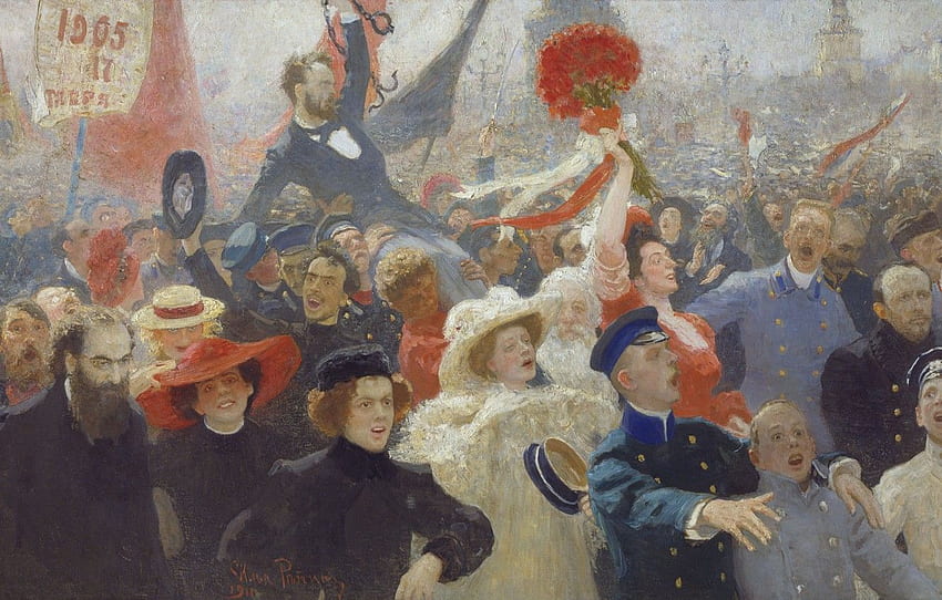 油彩、キャンバス、1907～1911年、イリヤ・レーピン、赤い花束 高画質の壁紙
