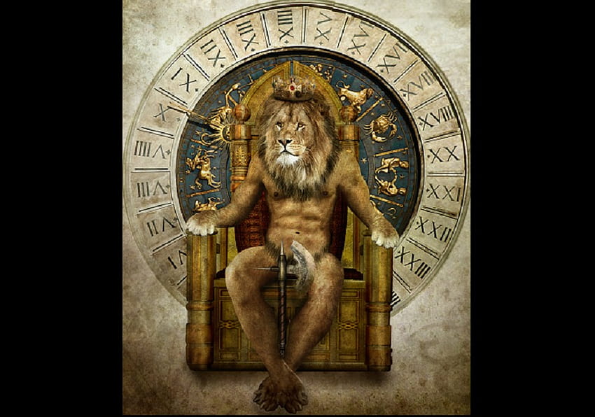 Felis Leo, animal, crown, zodiac, king, throne, leo, lion, beast HD wallpaper