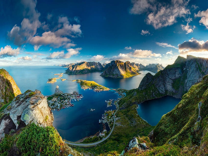 Górski Kraj Natura Morze Słońce Niebo Chmury Norwegia Tapeta HD