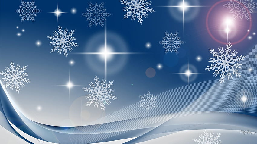 Winter Snowflake Lights, winter, blue, waves, snowflakes, abstract, glow, lights HD wallpaper