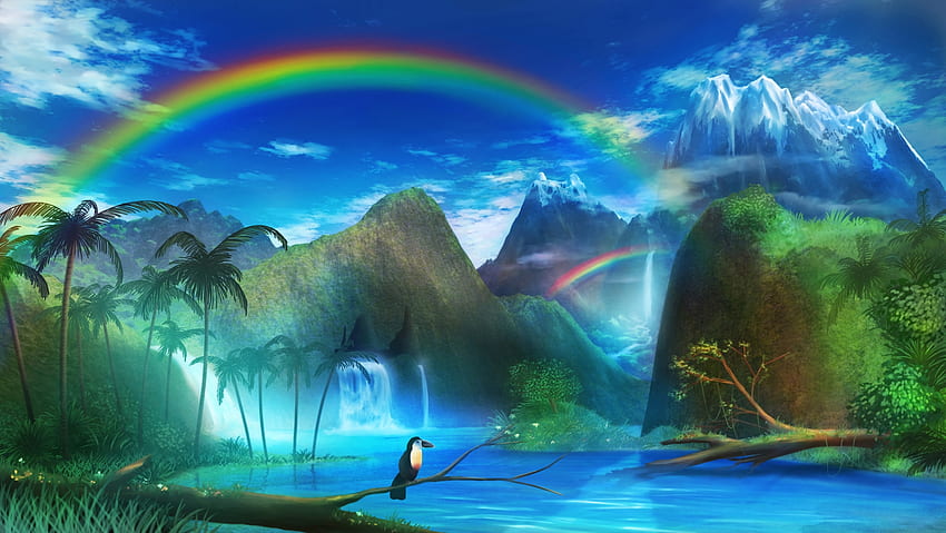 Art, Rainbow, Waterfall, Toucan HD wallpaper | Pxfuel