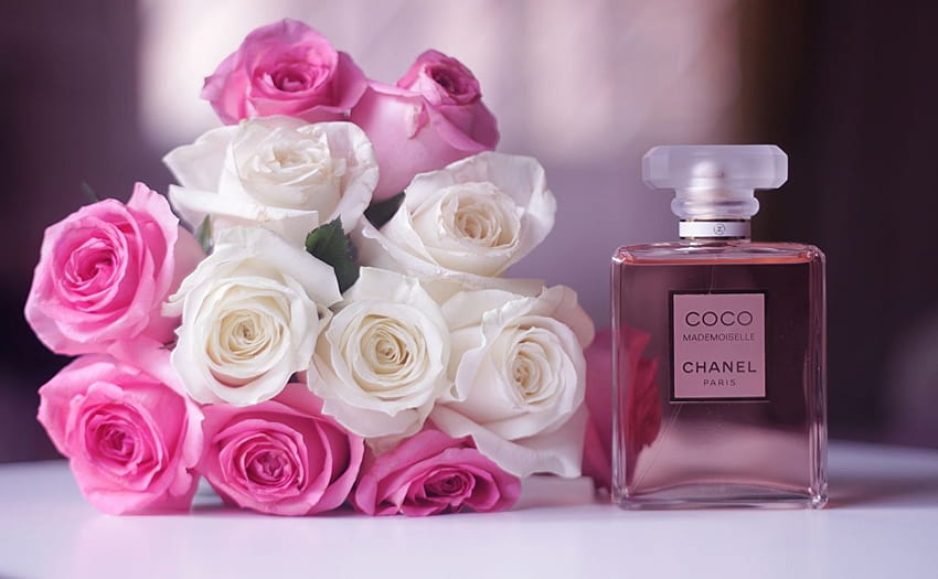 Chanel Bouquets rose merk bunga warna White Pink, Parfum Wallpaper HD